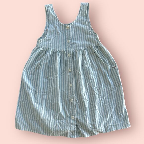 Vtg Guess 80s Cotton Sun Dress Striped Chambray Girls 10 Summer Lightweight Blue - Picture 1 of 4